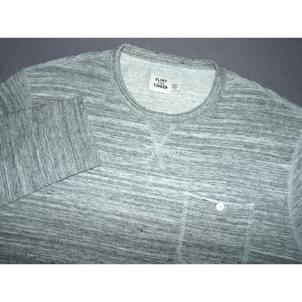 Flint And Tinder Gray Button Pocket Terry Crew Neck Sweater Men's XXL